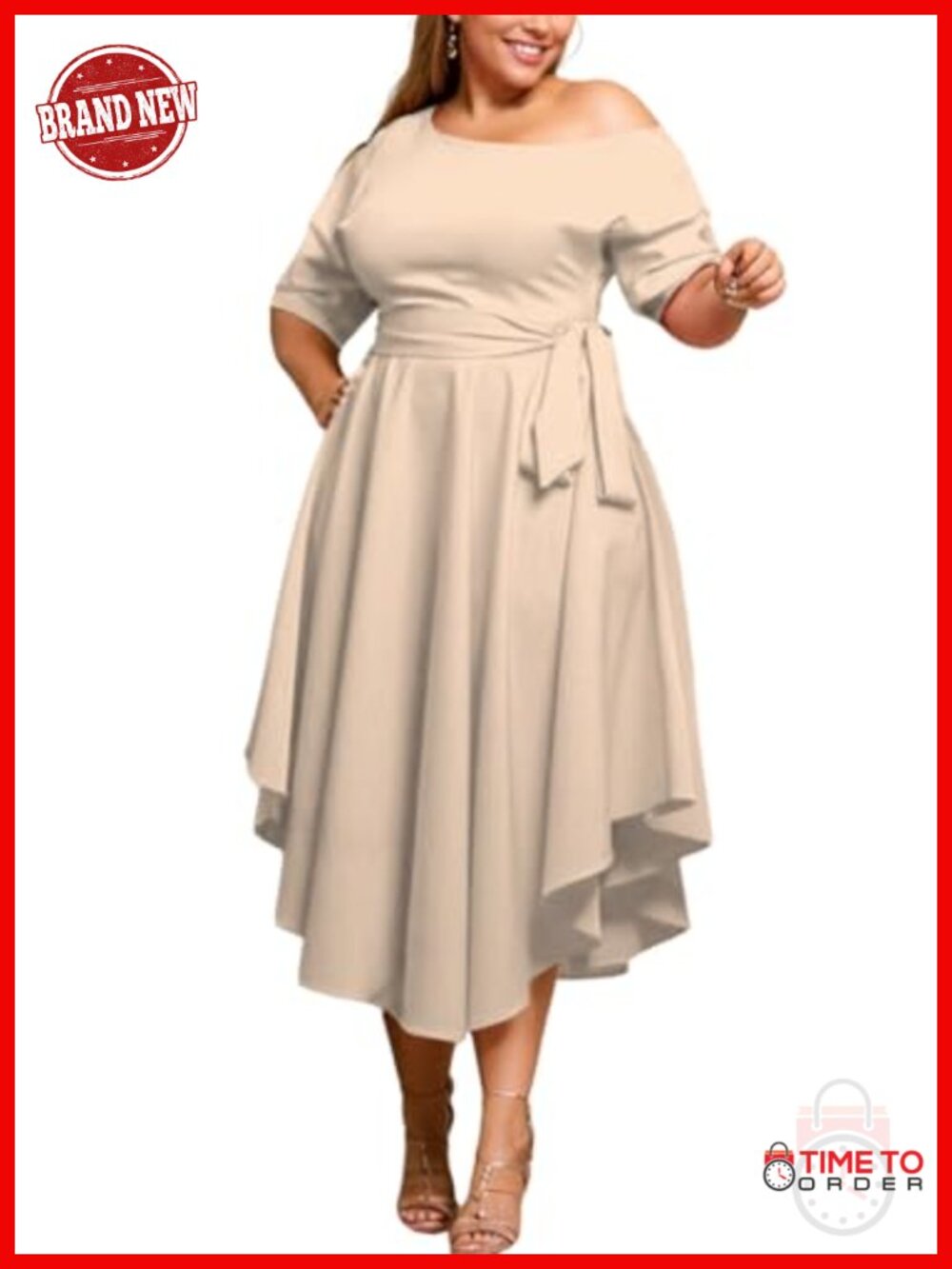 Plus Size Wedding Guest Midi Dress Off Shoulder High Low A-Line